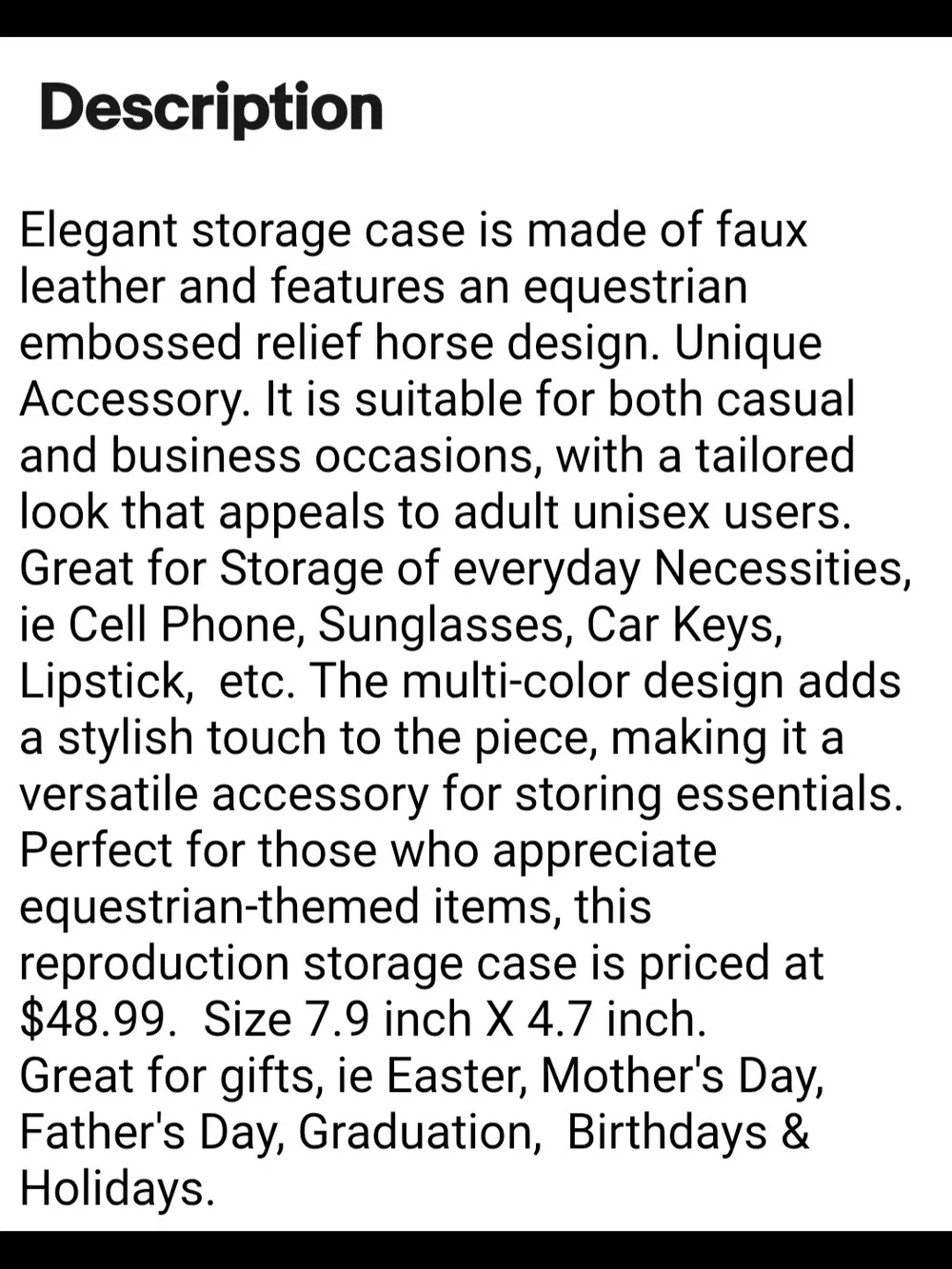 Elequent Equestrian Embossed Relief Horse Head Pocket Pouch For Phone/Cards Etc.